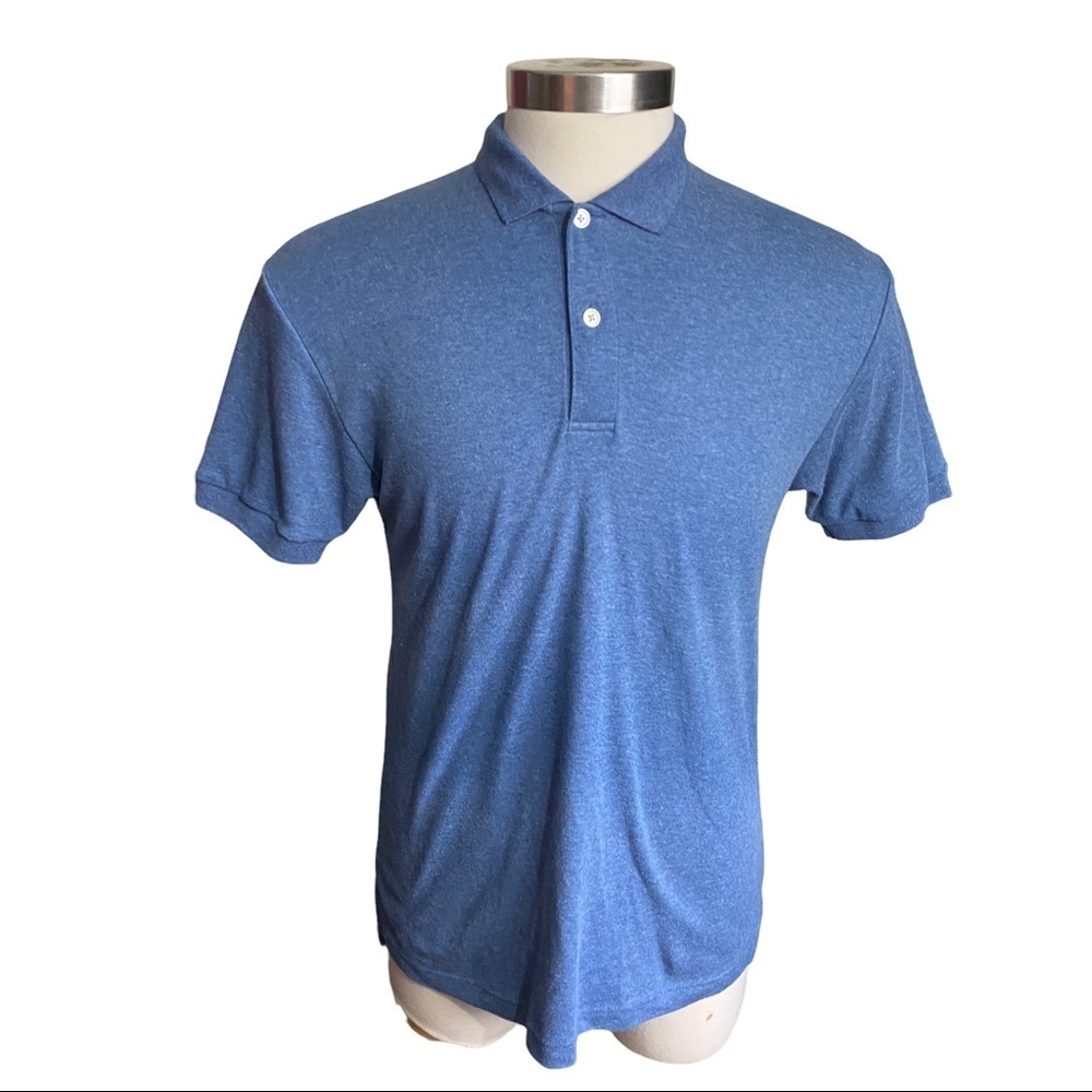 David Taylor Heathered Smoky Blue 2-Button Short Sleeve Polo Shirt Men’s Large